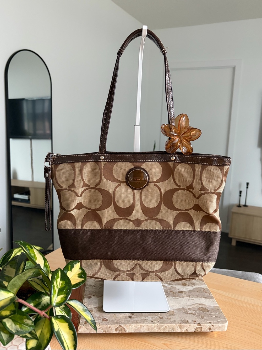 Coach Signature Brown Jacquard Tote